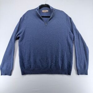 Lockhart Cashmere Mens XL Blue Quarter Zip Mock Neck Sweater Heathered Soft
